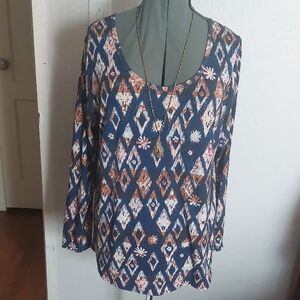 LuLaRoe Blue and Brown Diamond Pattern Long Sleeve Top